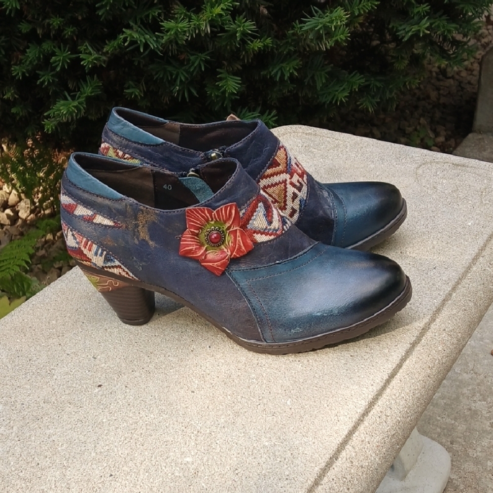 CrazycatZ Women Leather Pumps, Leather Oxford Vintage Mid Heel Size 9